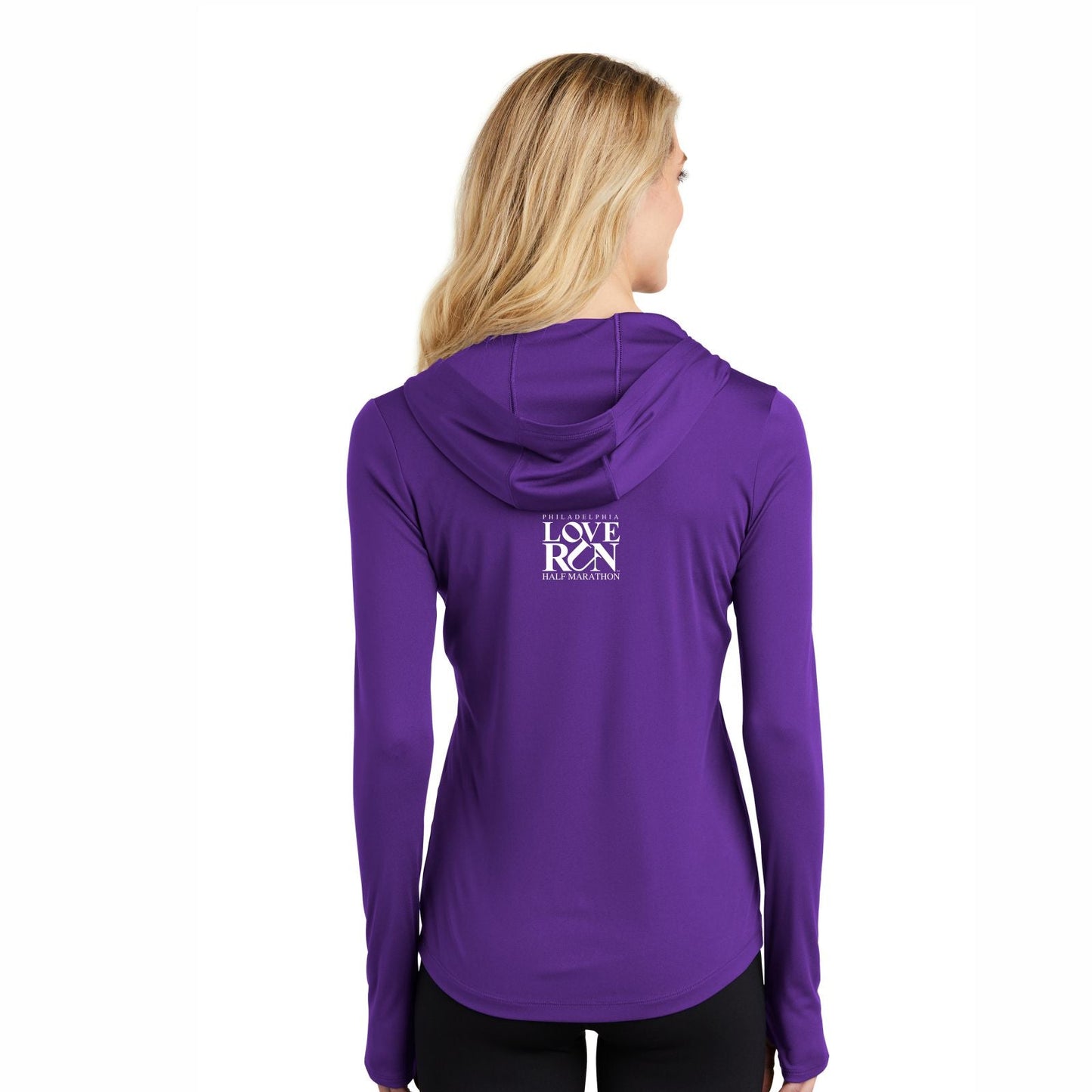 Women's LS Tech V-Neck Hooded Tee -Purple- Star